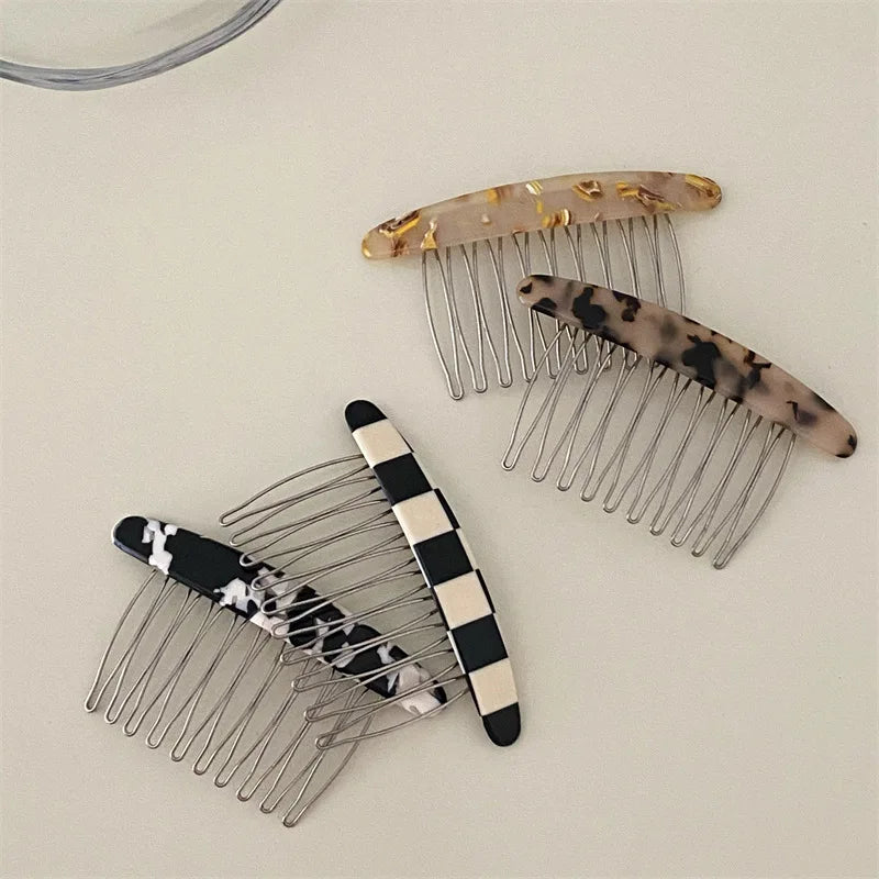 Femlion Marble Pattern Plaid Comb Clip, Korean Style Insert Hair Accessory