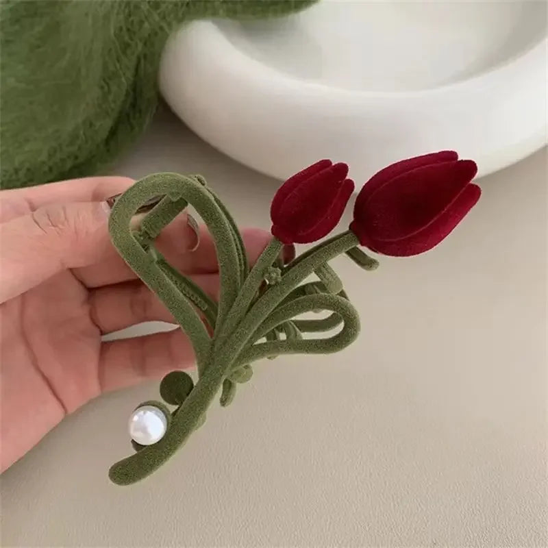 Femlion Velvet Tulip Hair Claw Clip - High Quality Hair Clamp for Women