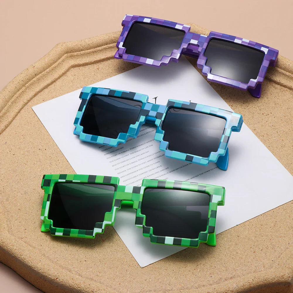 Femlion Pixel Sunglasses Thug Life Kids Funny Sun Cosplay Resin Square Glasses