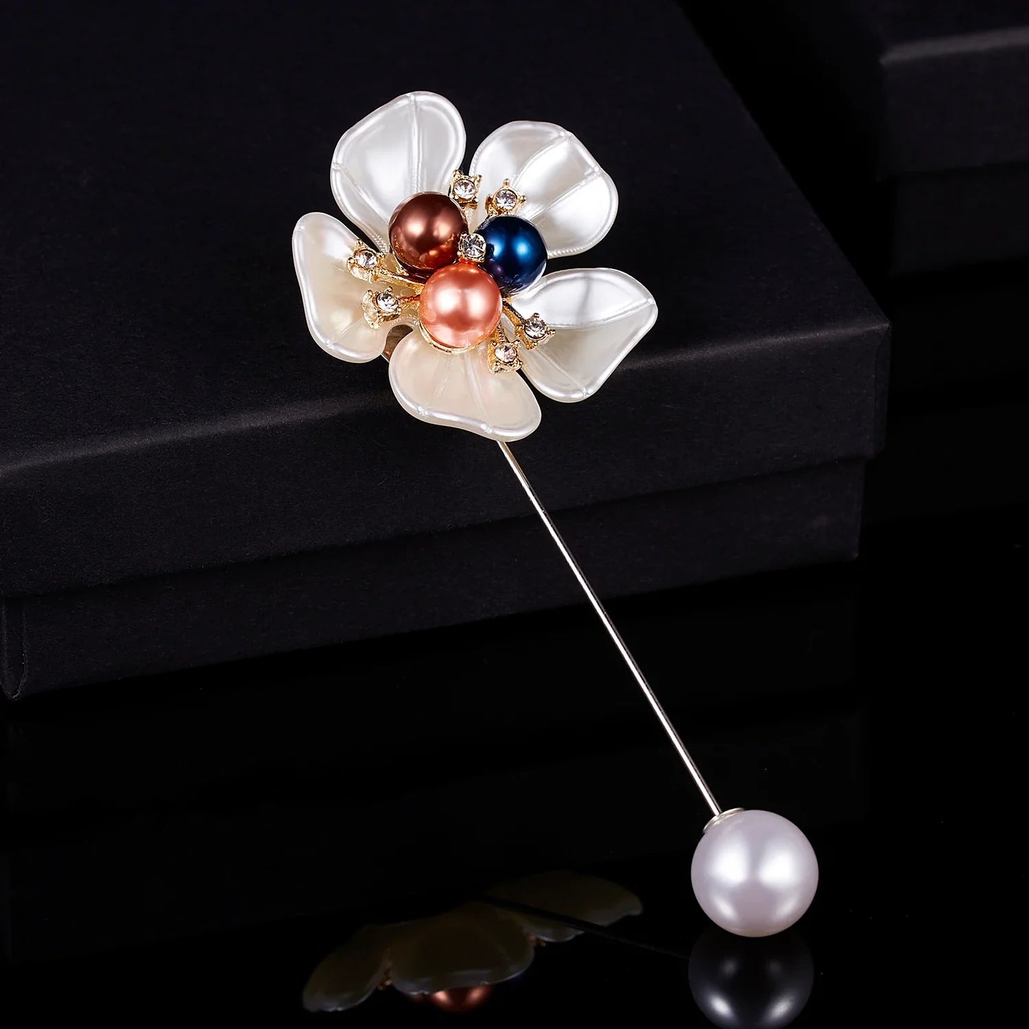 Femlion White Pearl Camellia Flower Brooch Petal Lapel Pin Bouquet Gift