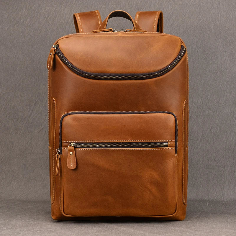 Femlion Men's Genuine Leather Laptop Backpack 14-15.9" Crazy Horse Skin Fashion Travel Bag