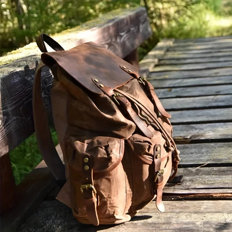 Femlion Vintage Canvas Leather Backpack with Laptop Compartment