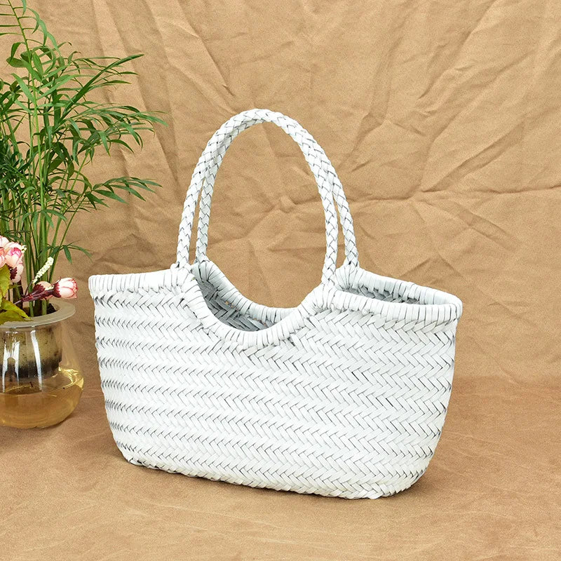 Femlion Leather French Basket Bag - Top Layer Cow Woven, Vegetable Basket Design