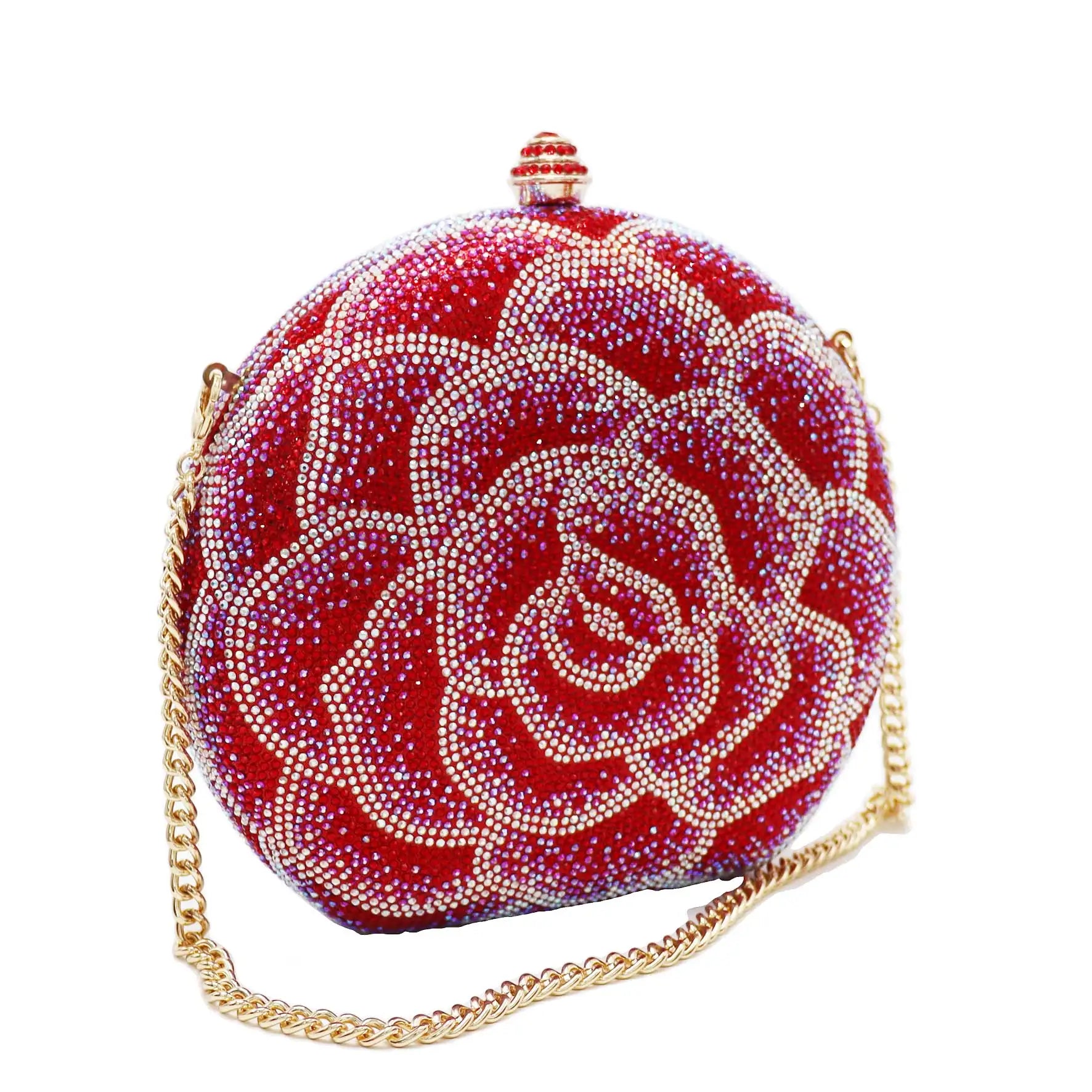 Femlion Rose Crystal Evening Bag Chain Handbag for Wedding Party