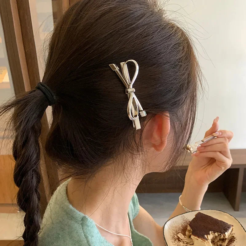 Femlion Silver Metal Bow Hair Clips for Girls and Women