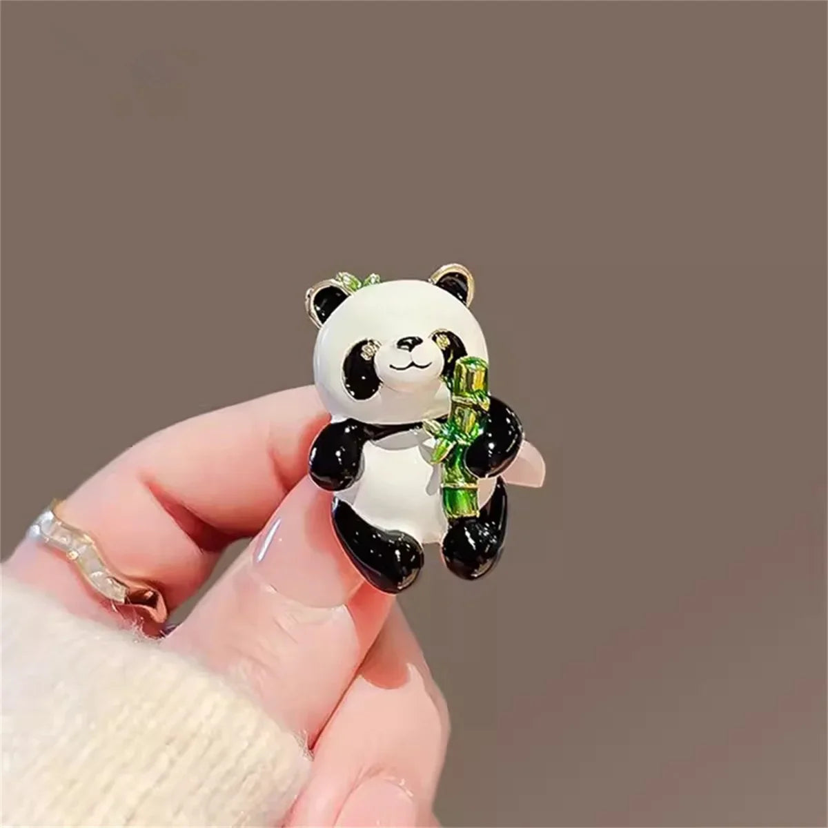 Femlion Chinese Panda Enamel Brooch - Cute Cartoon Hugging Bamboo Pin