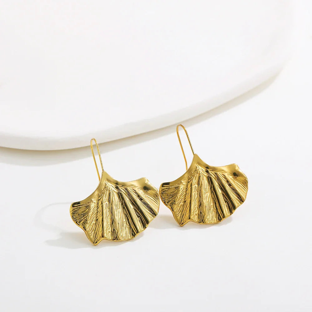 Femlion Apricot Leaf Drop Earrings - Exaggerated Gold Statement Jewelry