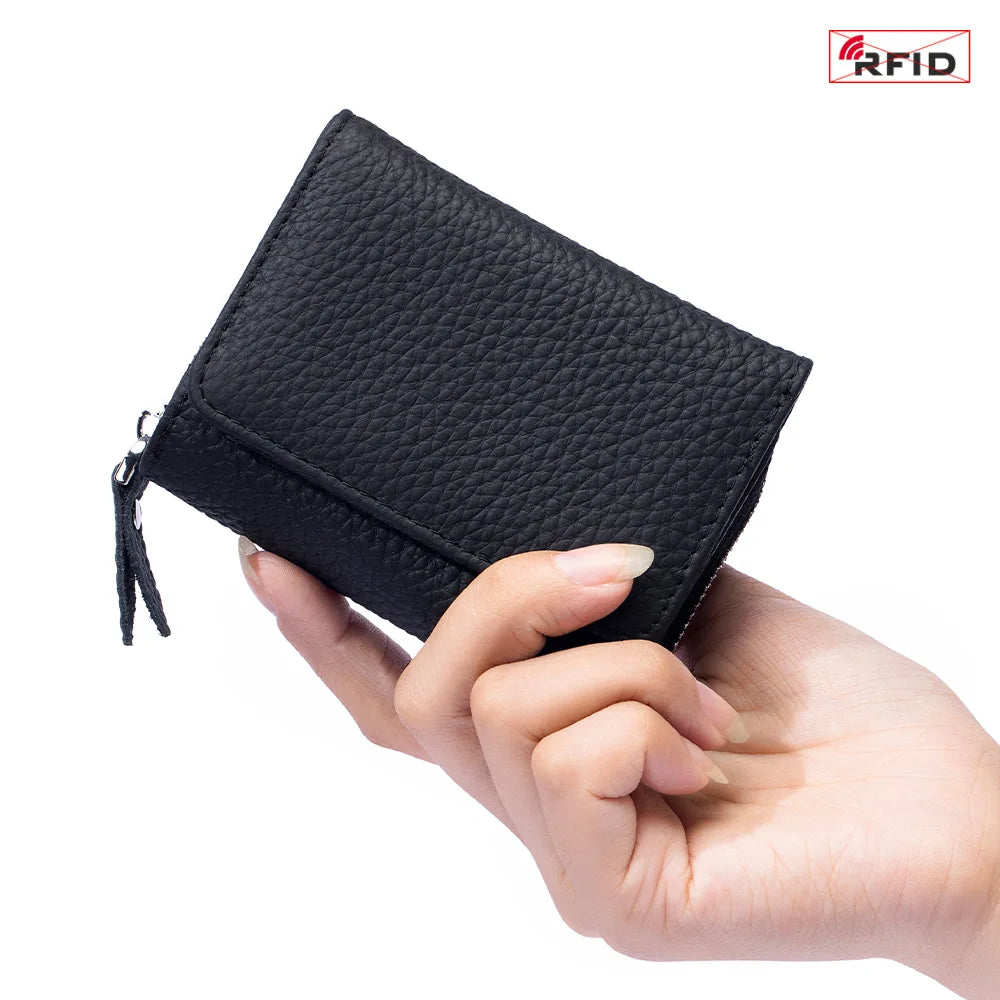 Femlion Genuine Leather Mini RFID Women's Wallet with Large Capacity and Cute Design