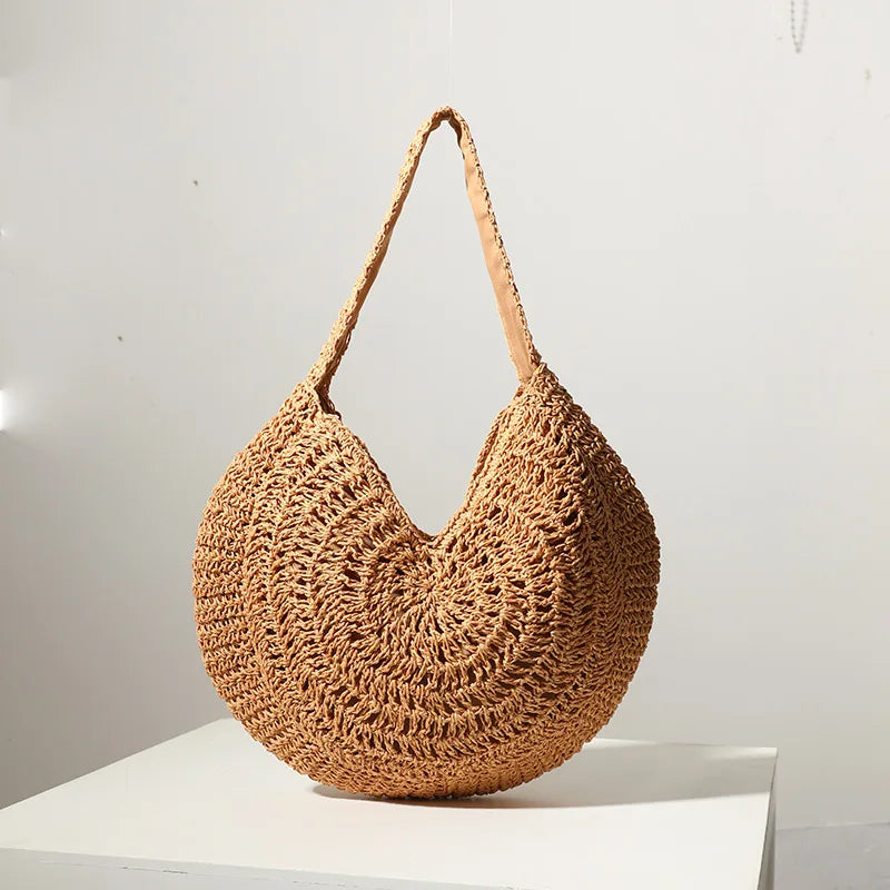 Femlion Straw Woven Round Beach Bag for Summer Vacation and High Capacity