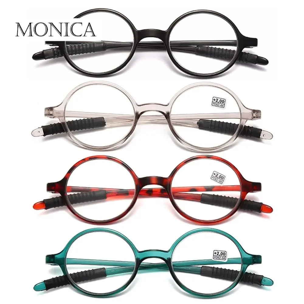 Femlion Spring Hinge Round Frame Reading Glasses for Parents, Stylish & Portable Magnification