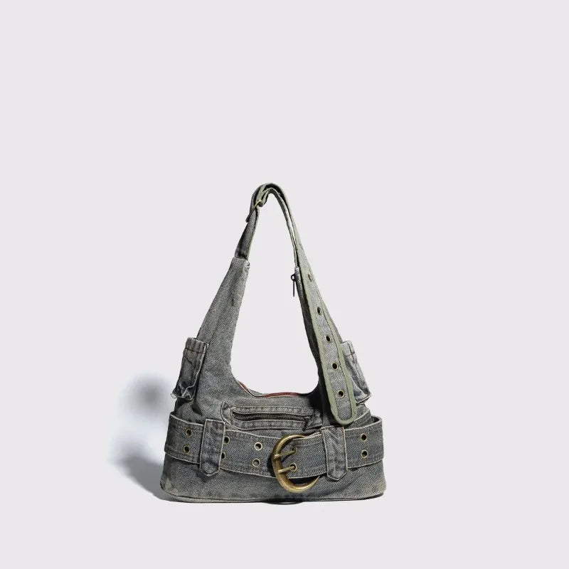 Femlion Denim Shoulder Bag: Stylish Women's Underarm Handbag for Fashionable and Versatile Looks