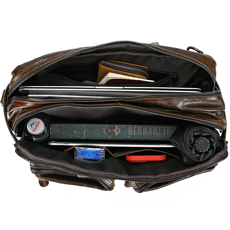 Femlion Multifunctional Leather Briefcase for Men: Durable & Stylish Travel Bag for Man