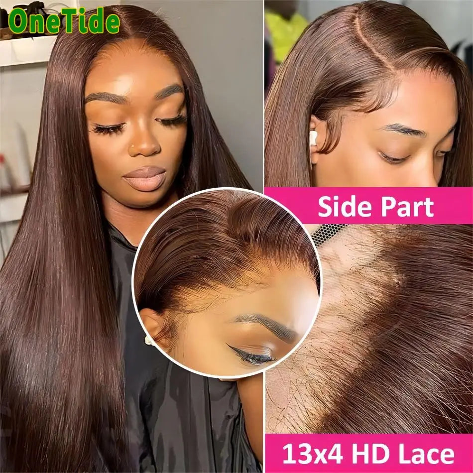 Femlion 13x4 Dark Brown Human Hair Lace Front Wig Straight Ready-To-Wear