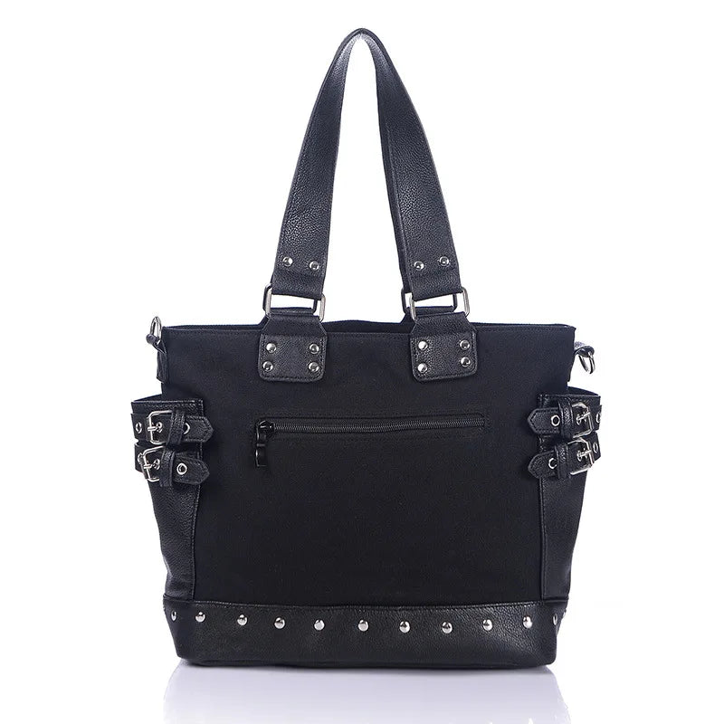 Femlion Gothic Canvas Handcuff Charm Punk Shoulder Bag for Women