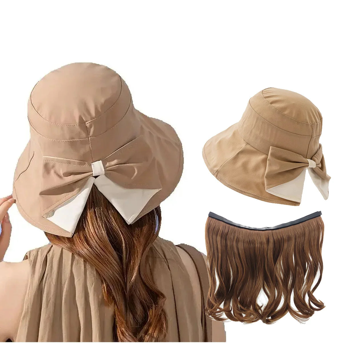 Femlion Long Wavy Blonde Wig Hat with Large Brim for Women