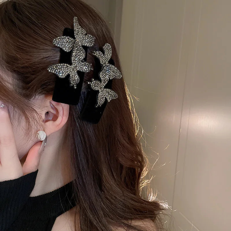 Femlion Rhinestone Butterfly Hair Clip for Women - Fashion Side Clip