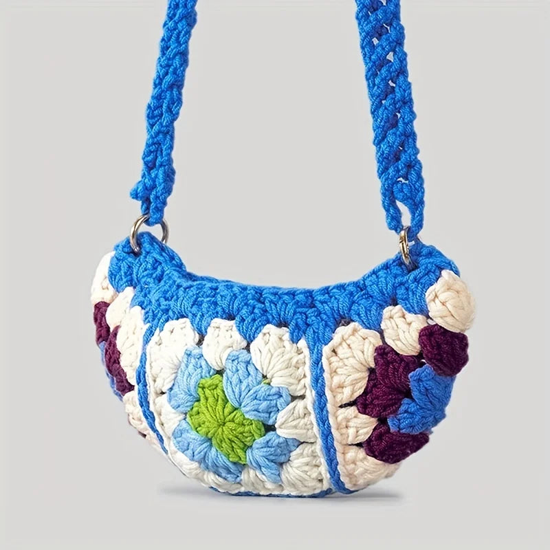 Femlion Bohemian Granny Square Crossbody Bag Knitted Messenger Small Phone Purse