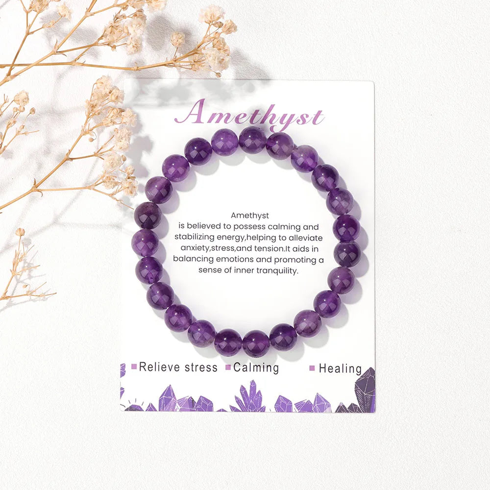 Femlion Amethysts Quartz Beads Bracelet for Women Men, Healing Crystal Stone Jewelry