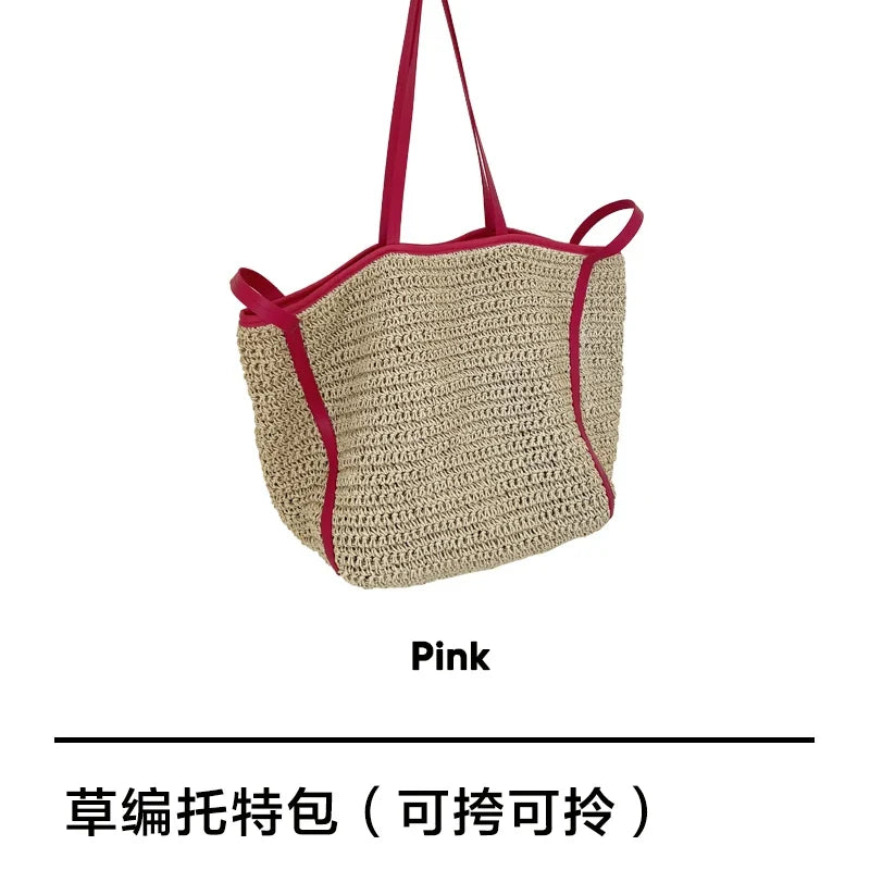 Femlion Large Capacity Straw Tote Shopping Bag