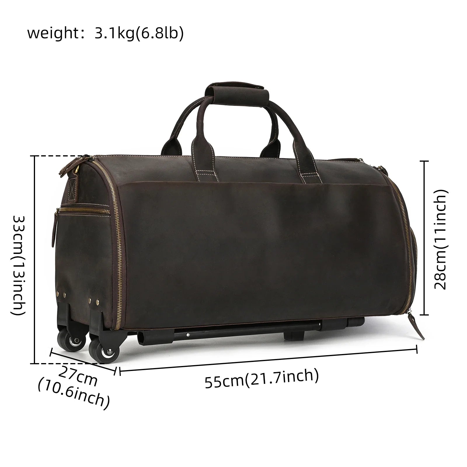 Femlion Genuine Leather Business Trolley Bag for Men | Travel Duffel with Wheels