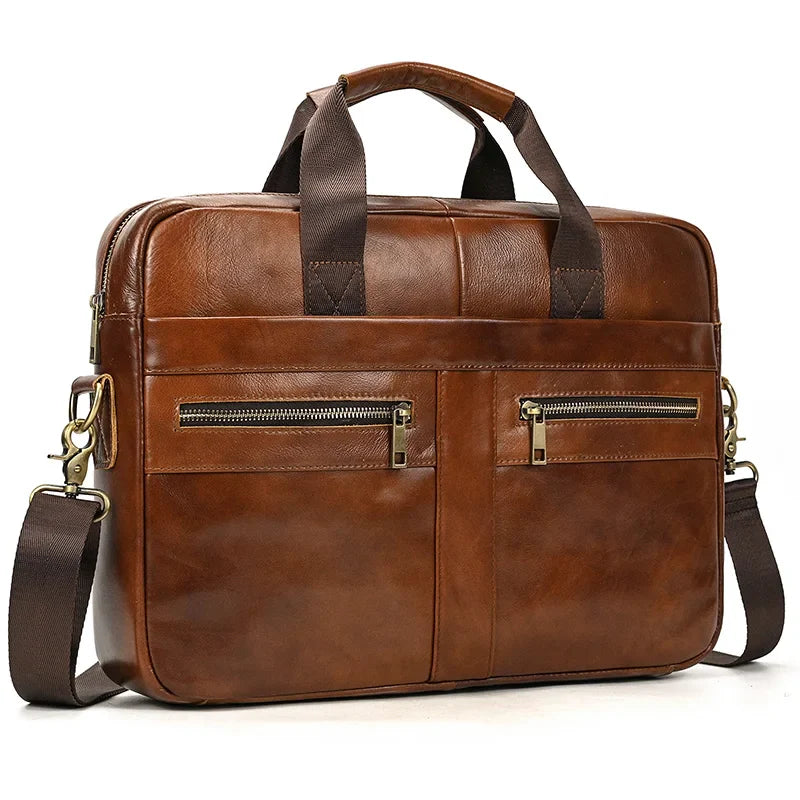 Femlion Men's Leather Briefcase Top Layer Cowhide Business Bag 15.6" Laptop