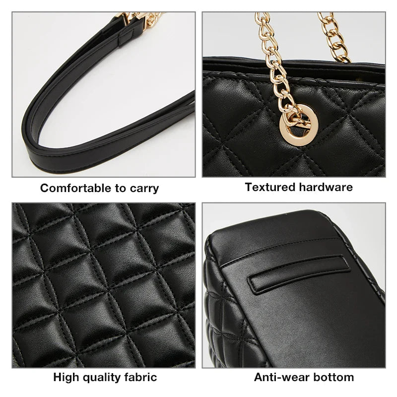 Femlion Chain Shoulder Bag: High Quality PU Leather Plaid Zipper Underarm Bag