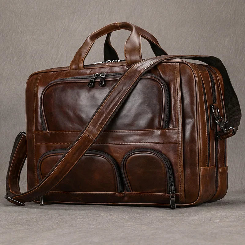 Femlion 17" Genuine Leather Briefcase Office Bag for Laptop and Work Essentials