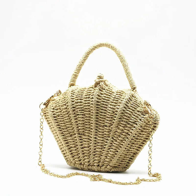 Femlion Holiday Style Straw Woven Bag for Kids - Hand-Held Messenger & Crossbody Bag