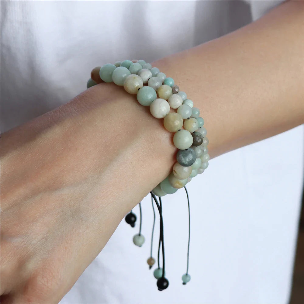 Femlion Amazonite & Tiger Eye Bead Bracelet Set for Fashionable Healing