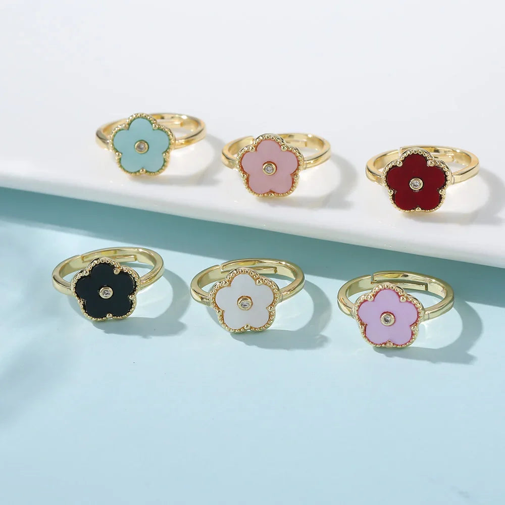 Femlion Geometric Zircon Petal Sunflower Adjustable Ring - Gold Plated Flower Design