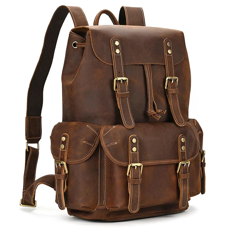 Men's Vintage Leather Backpack: Femlion Top Grade Fashion Bag Pack