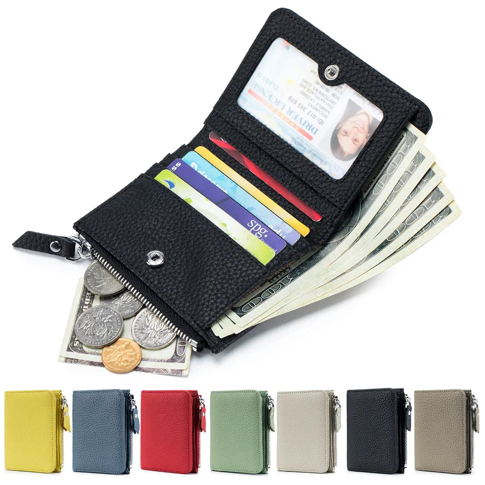 Femlion Luxury Genuine Leather Wallet Coin Purse RFID Card Holder Money Clip