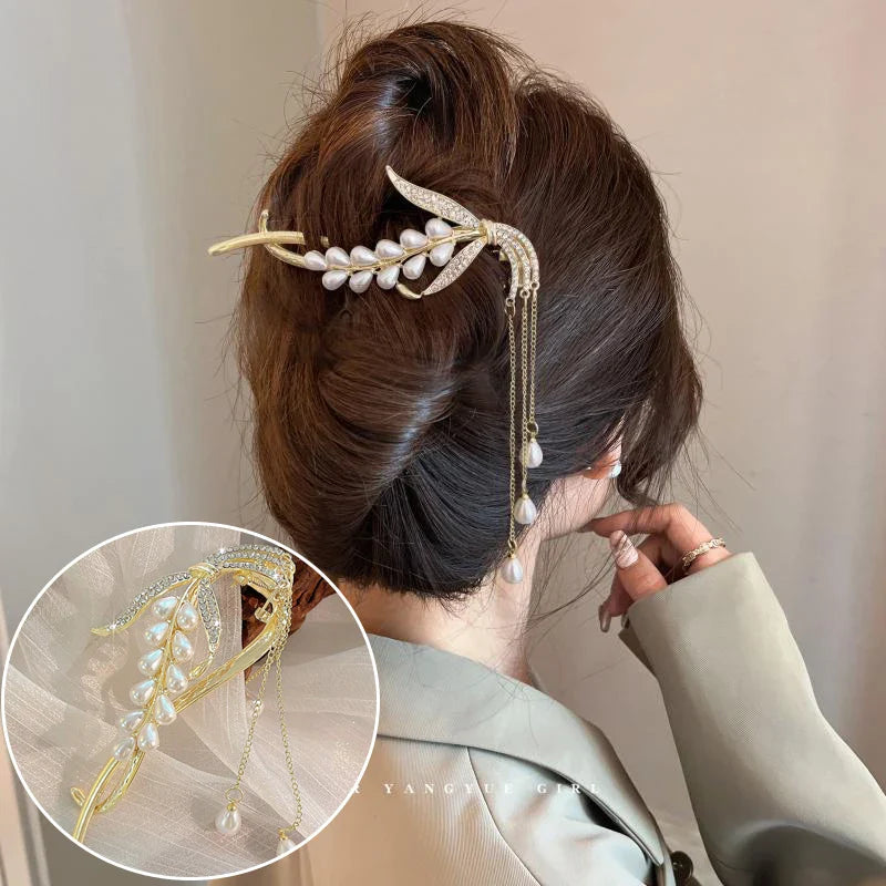 Femlion Crystal Flower Hair Clip for Women with Simulated Pearl - Girls Hairpin Barrette