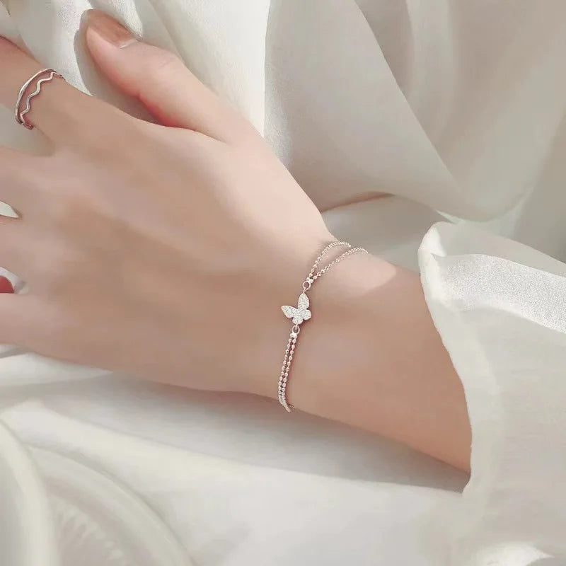 Femlion Zircon Butterfly Bracelet: Silver Color Bling Chain Jewelry Gift