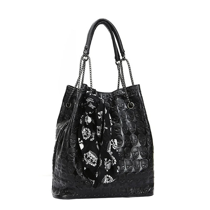 Femlion Skull Leather Handbag Set: Large Capacity Tote and Purse - Trendy 2022 Collection