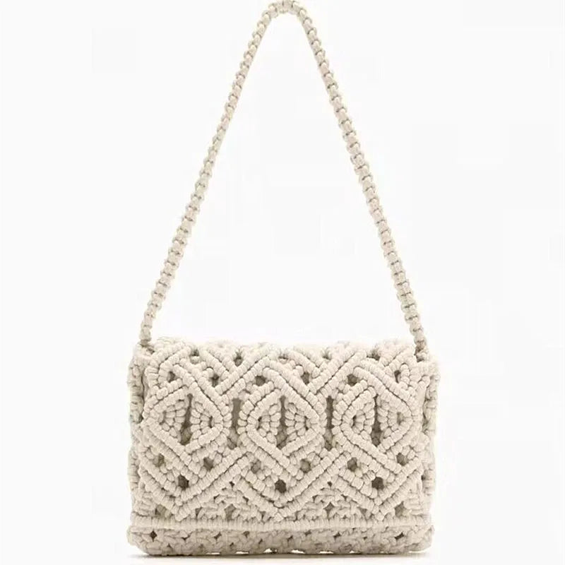 Femlion Shoulder Straw Woven Handbag Cotton Thread Fashion Bag