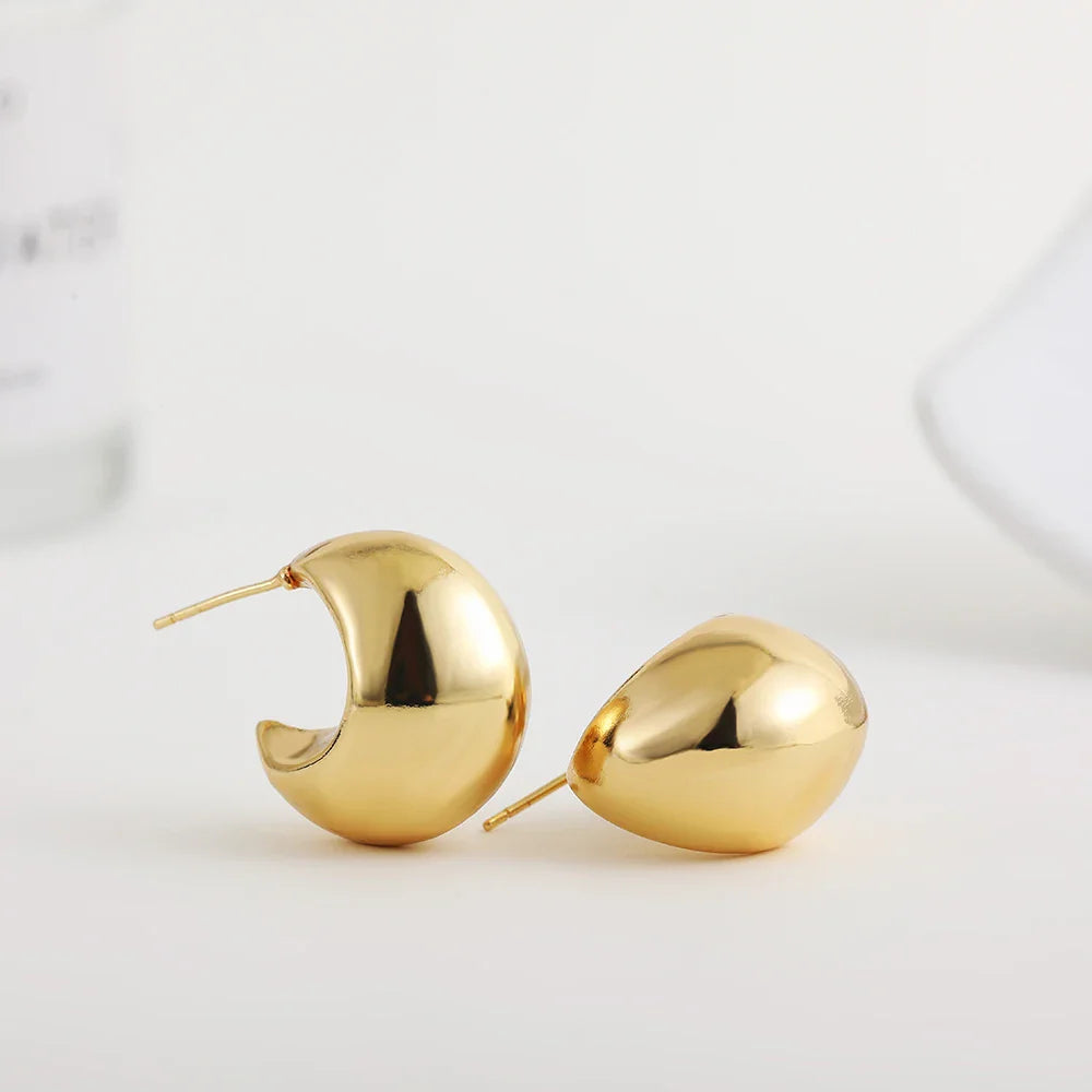 Femlion Gold Plated Thick Hoops Chunky Earrings for Women