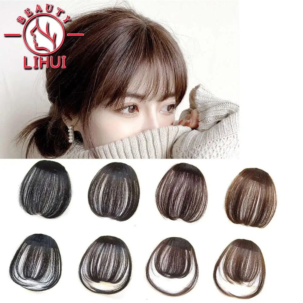 Femlion Synthetic Air Bangs Hair Clips Natural Black Light Brown for Women