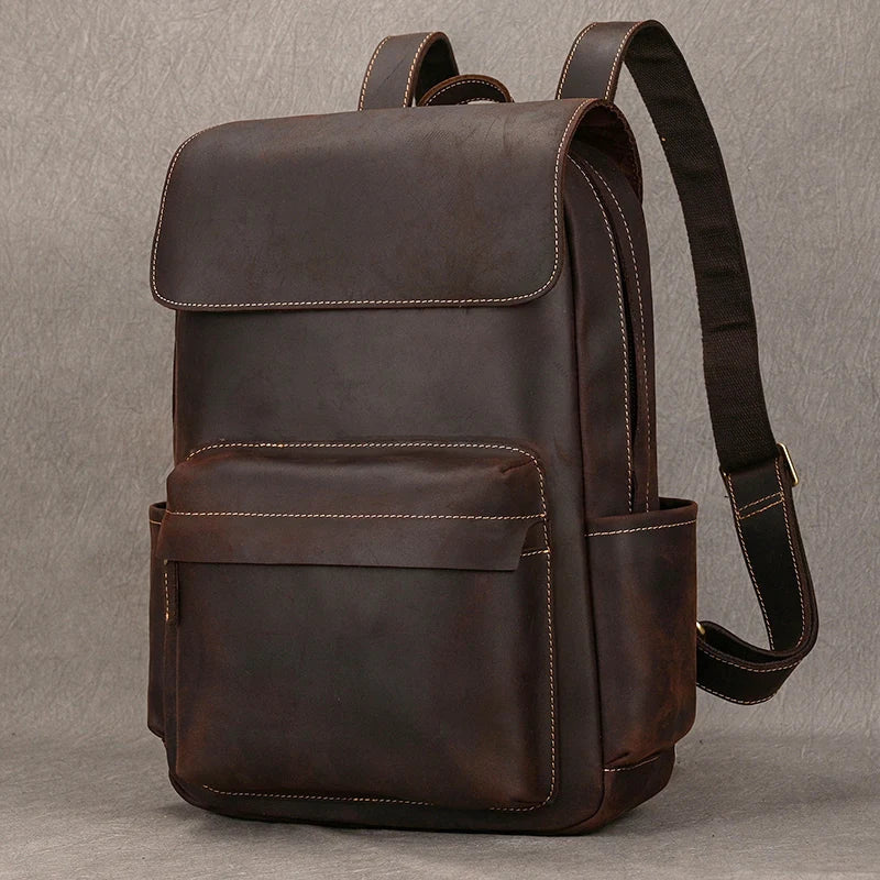 Genuine Leather Vintage Style Backpack for Men by Femlion: Big Capacity Laptop Bag