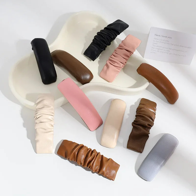 Femlion Solid Color Leather Hair Clips for Girls and Women