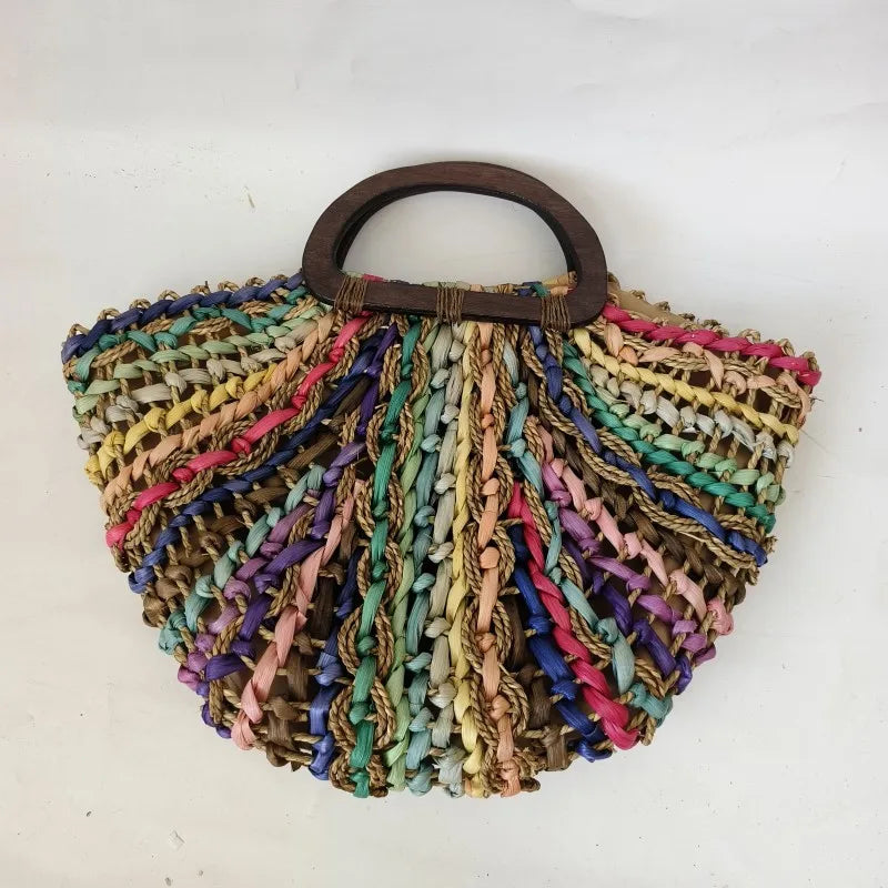 Femlion Rainbow Half Round Straw Handbag