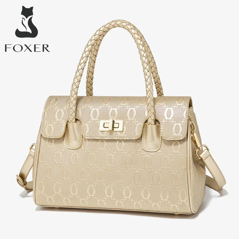 Femlion Split Leather High Quality Shoulder Bag Gold Luxury Messenger Totes