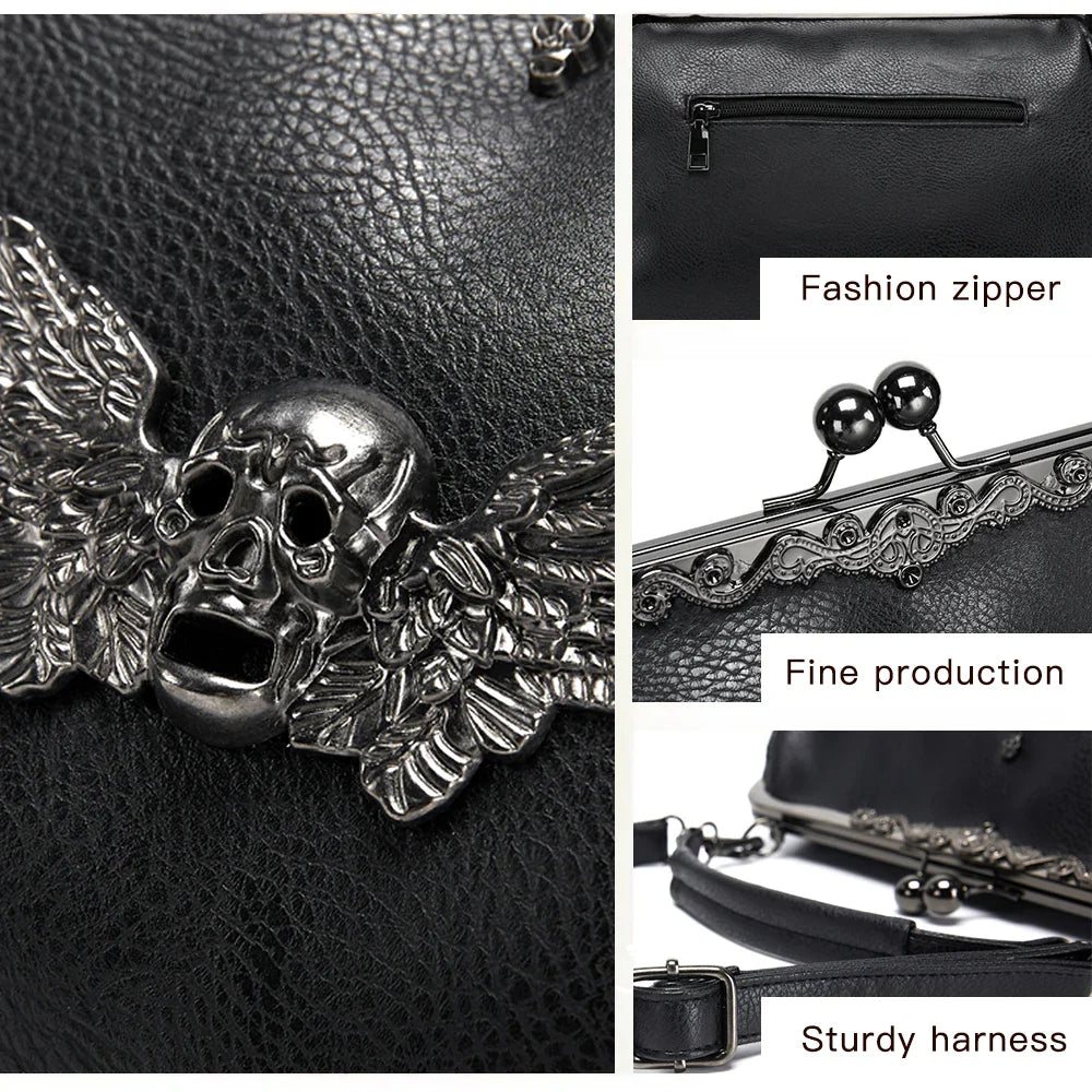 Femlion Skull Rivet Tote Crossbody Bag Luxury PU Leather Boston Shoulder Bag