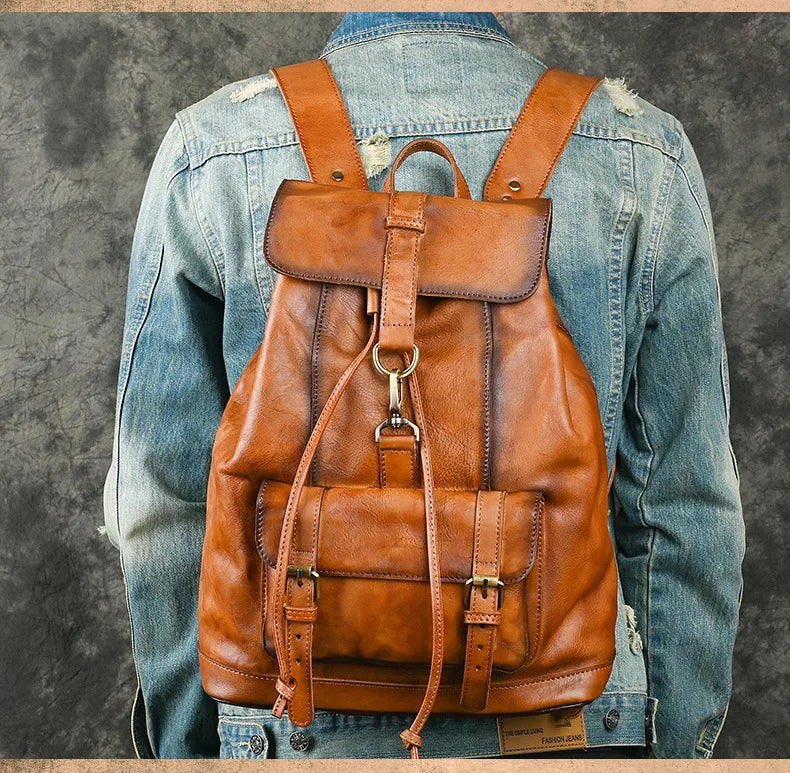 Femlion Vintage Leather Backpack | Handmade Men's Rucksack - Fashion Travel Bag