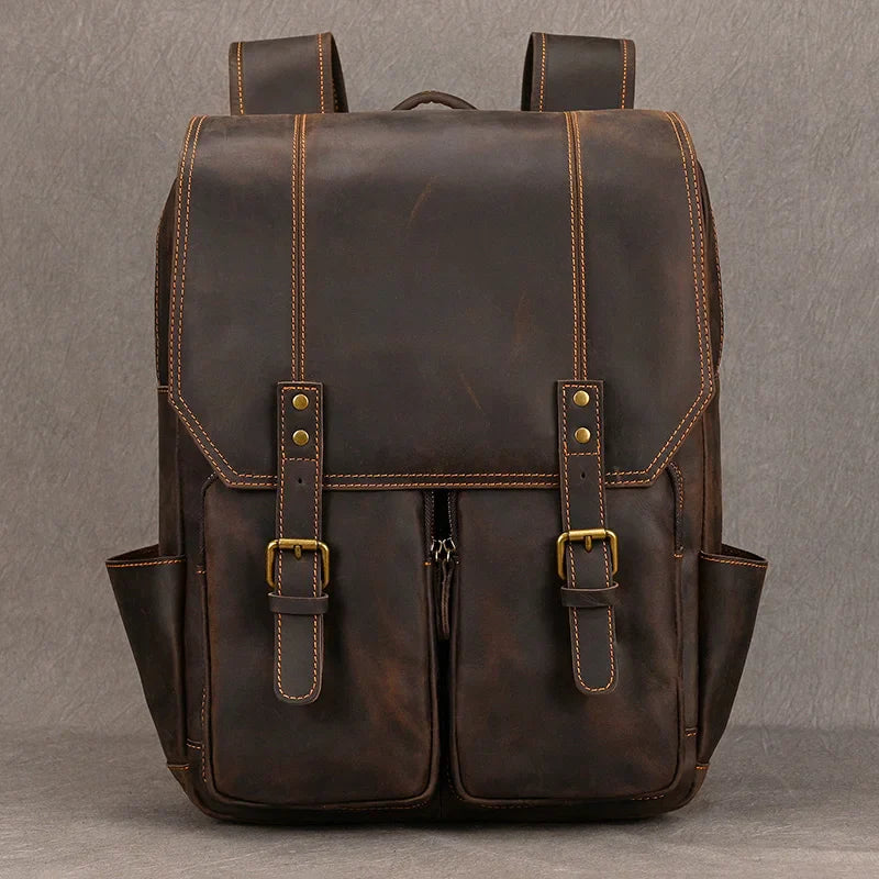 Femlion Vintage Crazy Horse Leather Laptop Backpack for Men