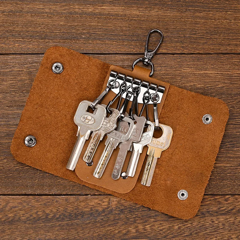 Femlion Leather Key Holder Wallets Crazy Horse Key Bags for Cars