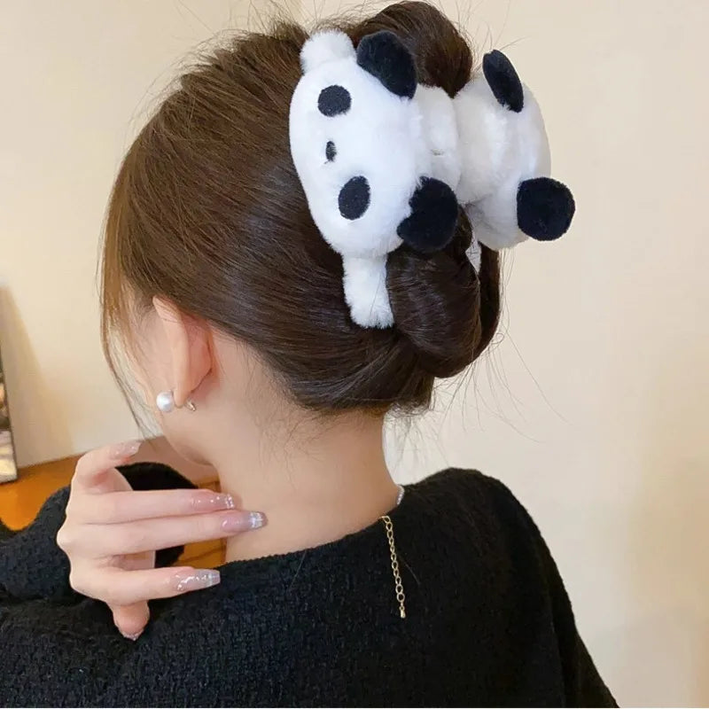 Femlion Plush Panda Hair Clip for Women - Cute Cartoon Hair Accessory