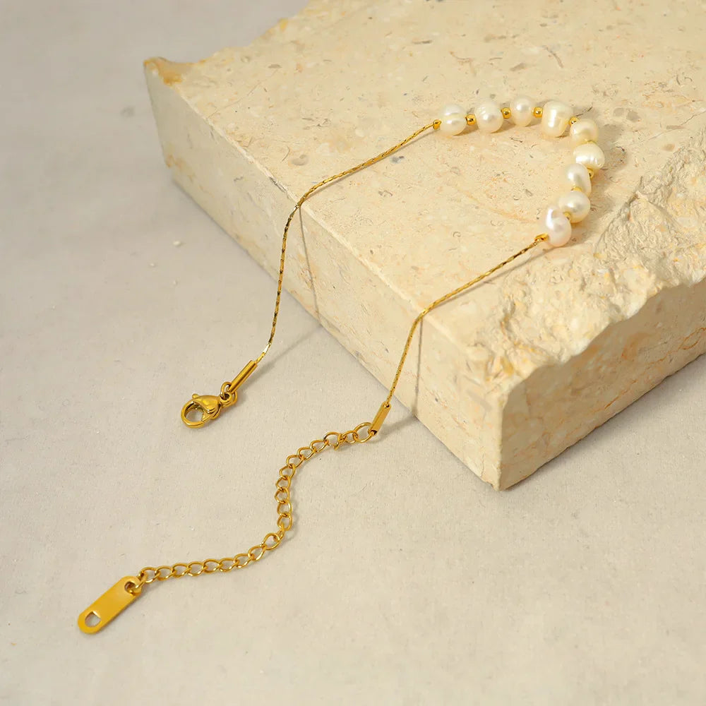 Femlion Pearl Beaded Bracelet: Elegant Gold Stainless Steel Chain Women's Jewelry