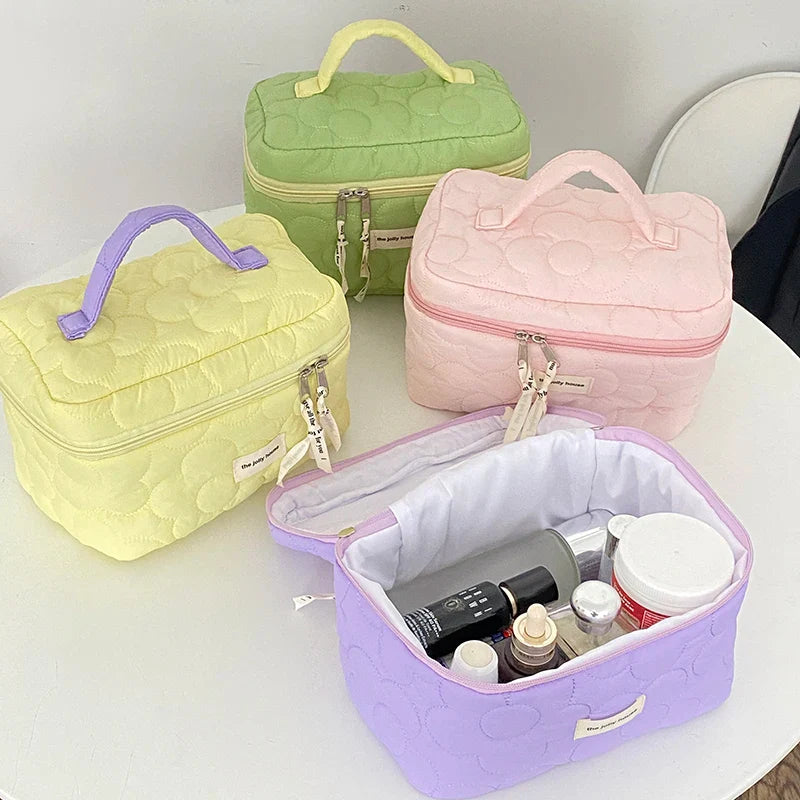 Femlion Flower Quilting Cloth Makeup Bag: Portable Toiletry Case & Cosmetic Organizer for Women