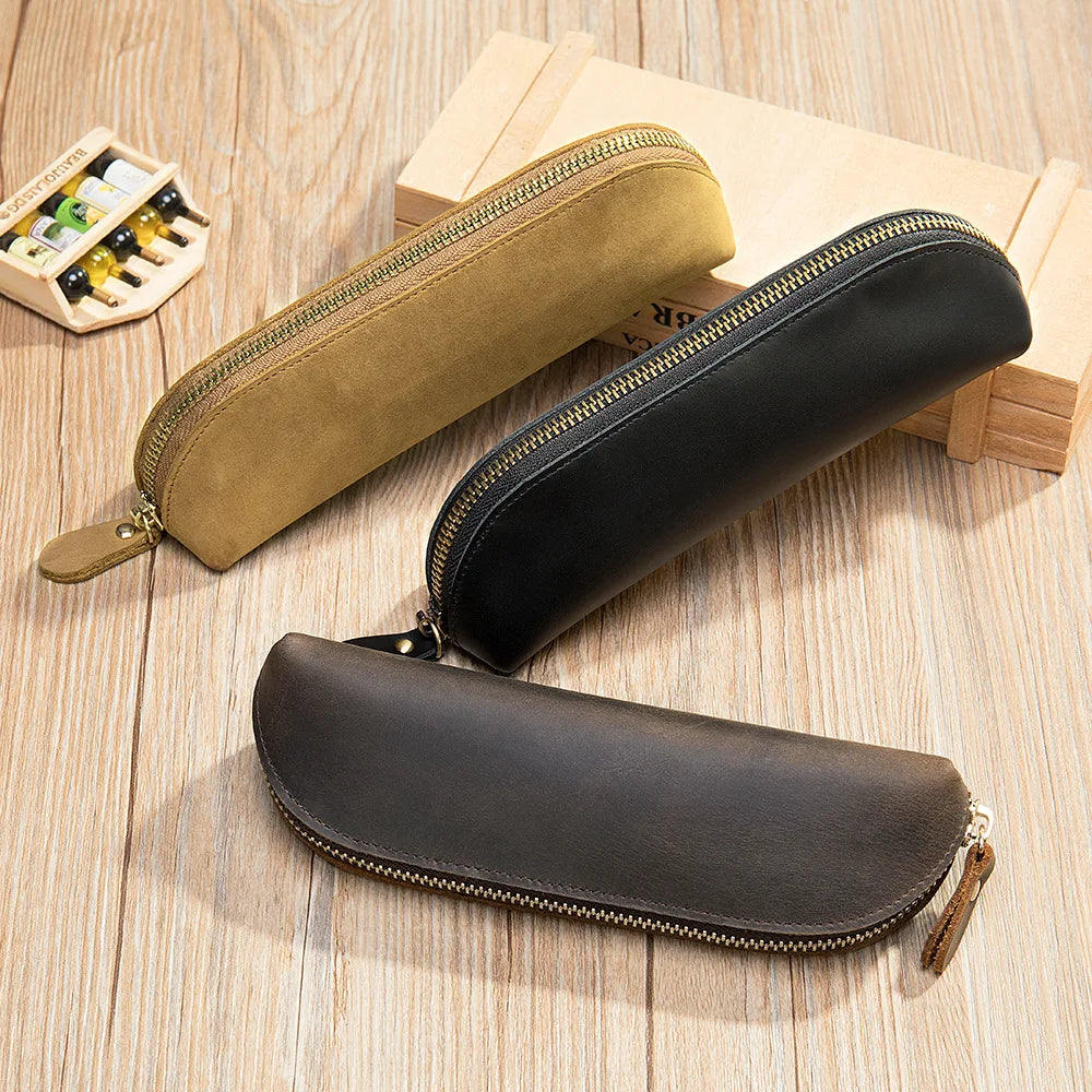 Femlion Leather Pen Bag & Glasses Storage Bag Wholesale Custom - Top Layer Cowhide